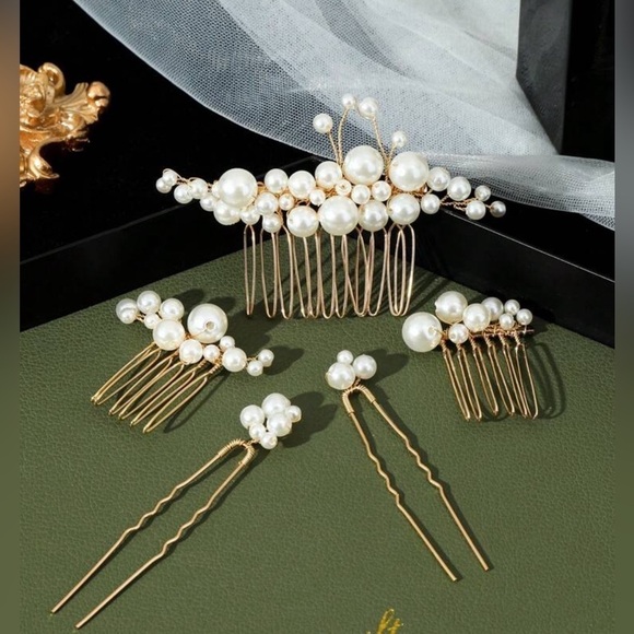 5 Pieces Pearl Hair Comb Gold Bridal Hair ✨✨✨? main image 6